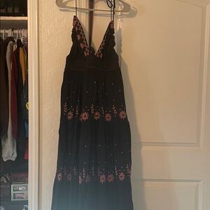 Free People Black Maxi Dress with Pink Floral Design